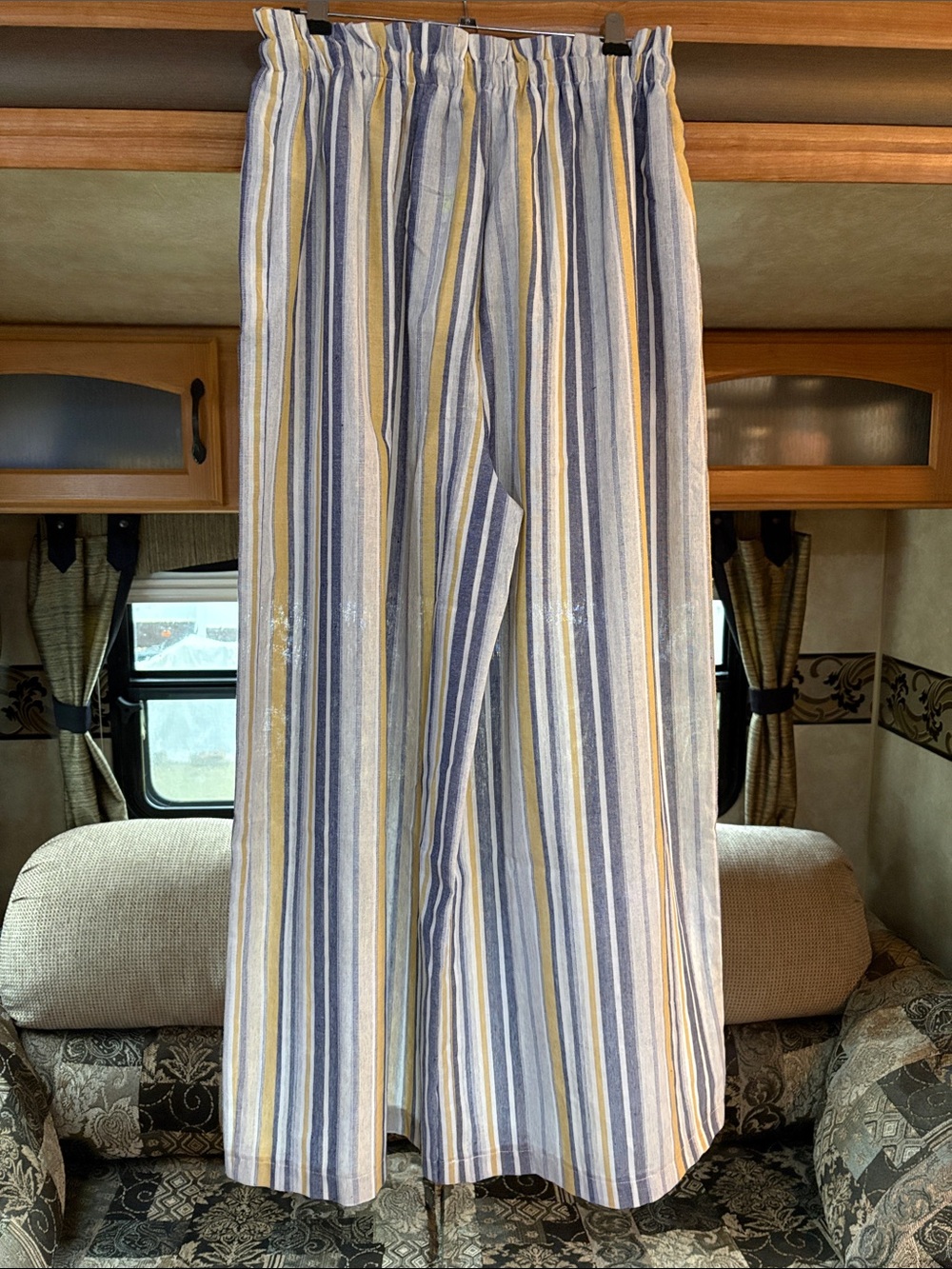 PAPILLON Striped Blue and Yellow Drawstring WIDE LEG Pants NWT size L - Picture 3 of 11